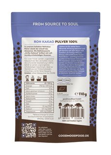 Kakao Bio Pulver reines 110 g Rohkostqualität / Kakopulver zum Backen / Nicht entölt Good Mood Food