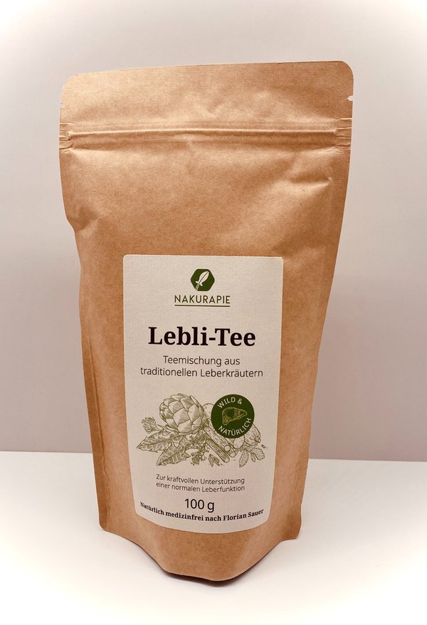 Lebli-Tee - Bio Lebertee nach Florian Sauer - traditionelle Kräuterteemischung 100g - Holzelement