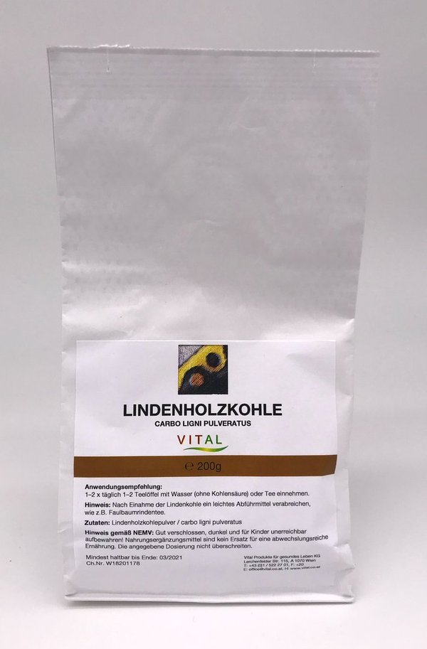Lindenholzkohle aus der Linde hergestellt 200 g - Bindemittel bei Vergiftungen & Darmproblemen