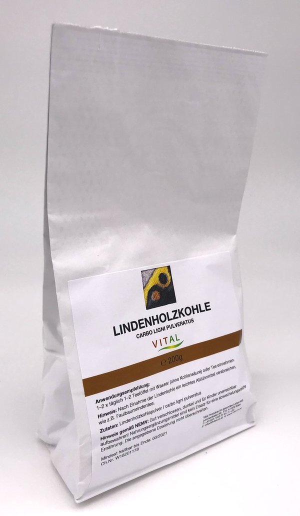 Lindenholzkohle aus der Linde hergestellt 200 g - Bindemittel bei Vergiftungen & Darmproblemen