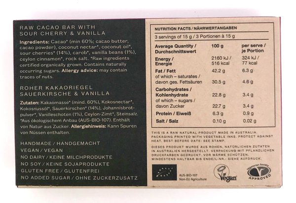 Pana Organic ~ Sauerkirsche & Vanille 45 g - Gourmet Rohkostqualität