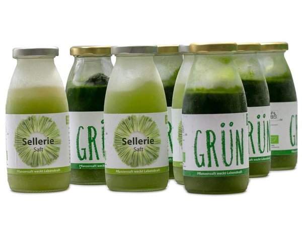 Sellerie&Grün Kennlern Paket aus Bio Selleriesaft& Saftgras Grün je 6 Flaschen mit 200ml TK-Versand
