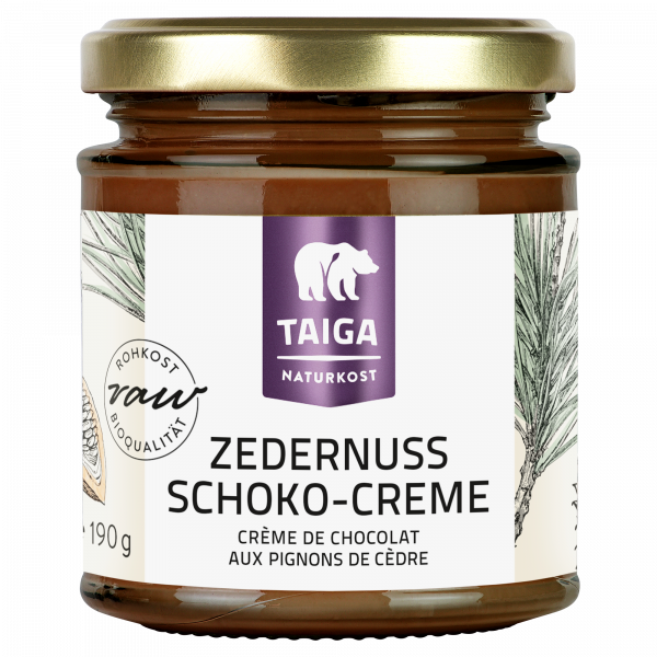 Taiga Bio Zedernussmus Schoko Creme in Rohkostqualität / Zedernuss / Vegan 190 g Glas