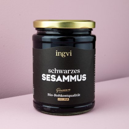 Sesammus schwarz, Tahin von Ingvi in Rohkostqualität, Bio, 500g Glas