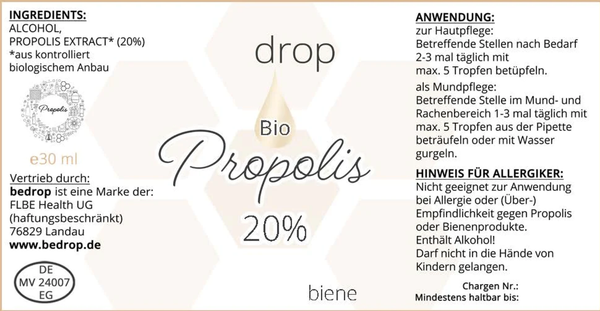 Propolis Extrakt Tinktur mit Pipette 20% von bedrop 30ml