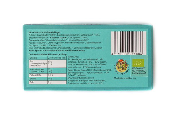 Caroblade Kinderschoki - Carob Haselnuss Riegel 30g - Puzzle Bar mit Spirulina & Antioxidantien