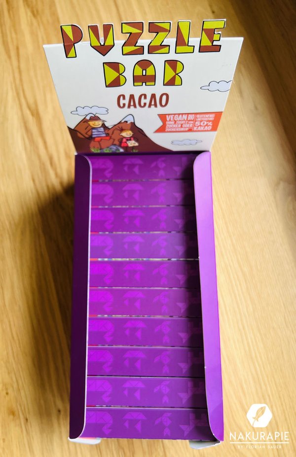 Muttischoki mit Kakao - Kakao Dattel Riegel 30g - Puzzle Bar mit Spirulina & Antioxidantien