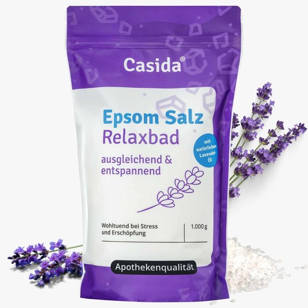 Epsom Salz Relaxbad mit Lavendel von Casida - ausgleichend & entspannend - wohltuend bei Stress 1kg