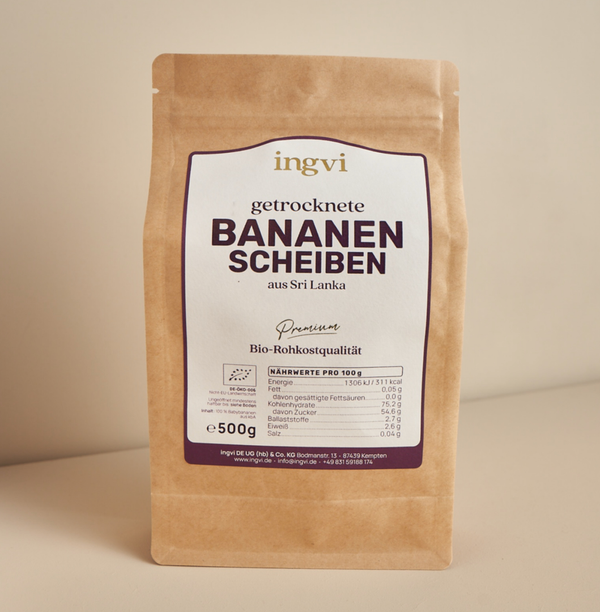 Bananenscheiben getrocknet, Bio, Rohkostqualität von Ingvi 500g