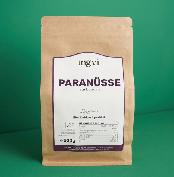 Paranüsse, Bio, Rohkostqualität von Ingvi 500g