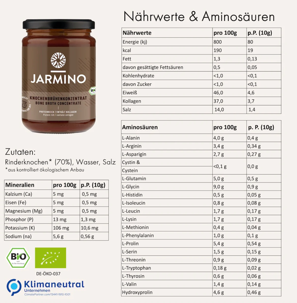 Knochenbrühen-Konzentrat Rind Bio - Proteinreich - Enhält Kollagen - Fastenbrühe von Jarmino 440g