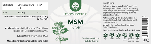 Lebenskraft Pur - MSM Pulver in höchster Reinheit , Knochen - Gelenke - Entgiftung , 400g