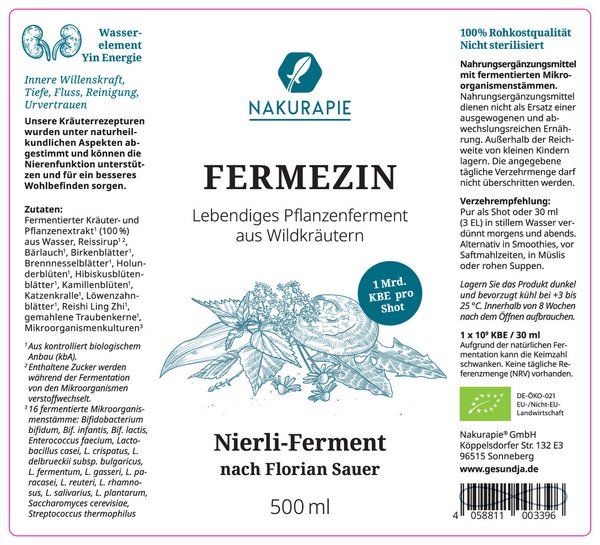 Nierli Ferment - Fermezin lebendiges Pflanzenferment aus Wildkräutern - Bio Rohkost 500ml