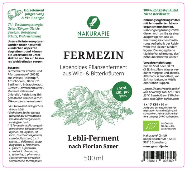 Lebli Ferment - Fermezin lebendiges Pflanzenferment aus Bitterkräutern - Bio Rohkost 500ml