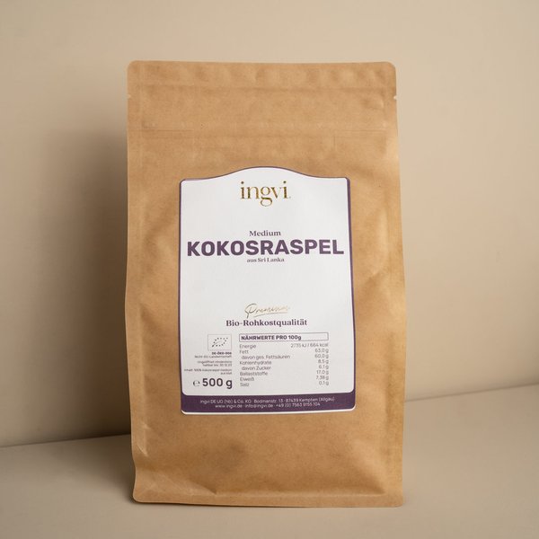 Kokosraspel medium / Rohkostqualität /  Bio /  500g / Ingvi